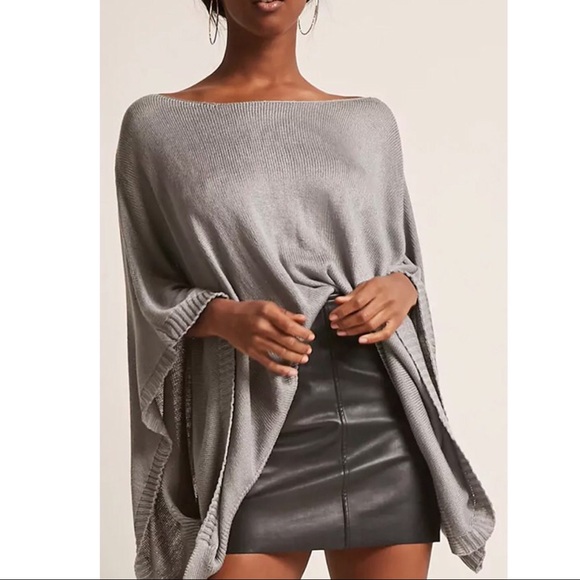 KIRA RAE Knit Poncho Top - GREY - Picture 2 of 4